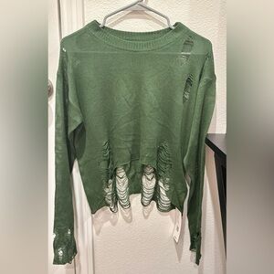 ROMWE Green Distressed Sweatshirt